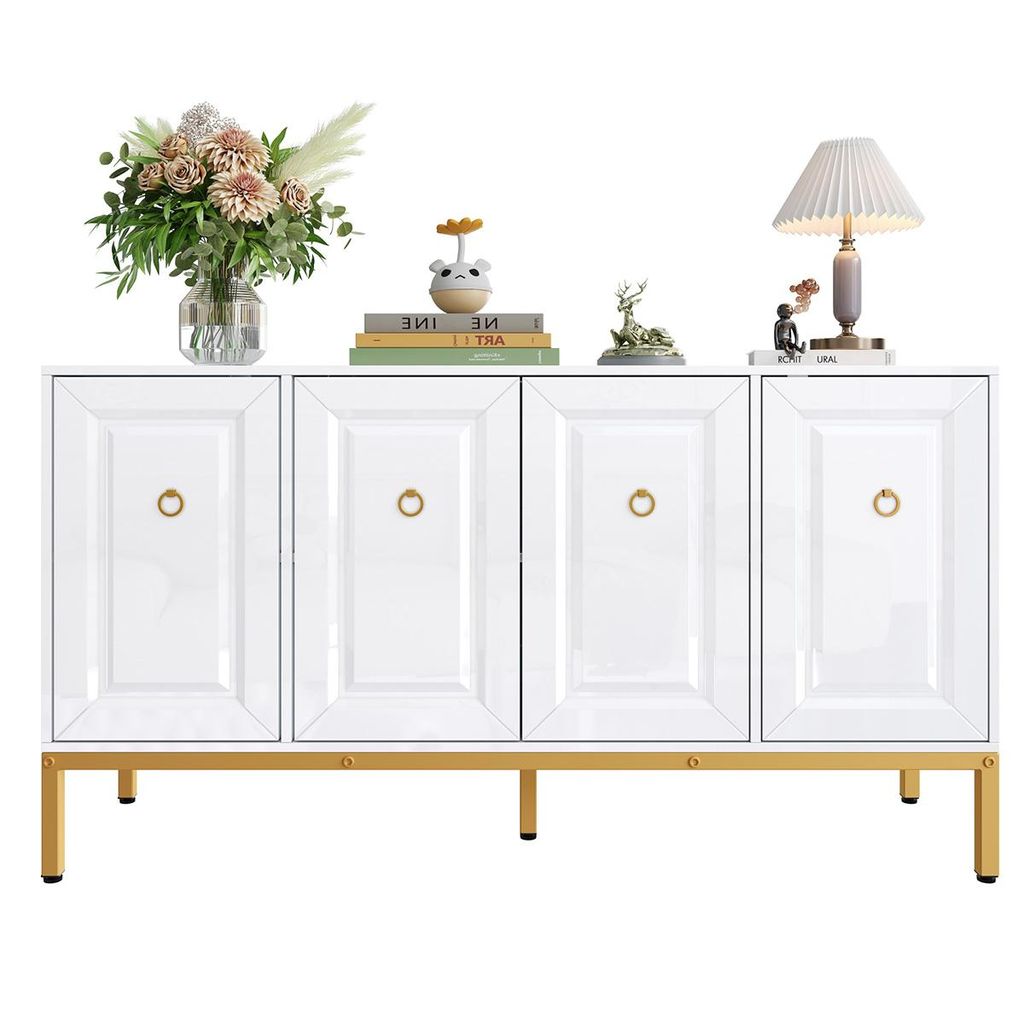 Sideboard mit Regalen und Goldene Griffe Aufbewahrungsschrank 140×80×40cm Weiß