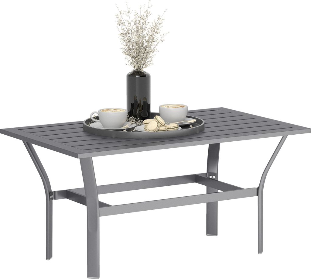 Outsunny Beistelltisch Metall Balkontisch mit Lamellendesign wetterfest Kaffeetisch Gartentisch pflegeleicht Sofatisch Dunkelgrau