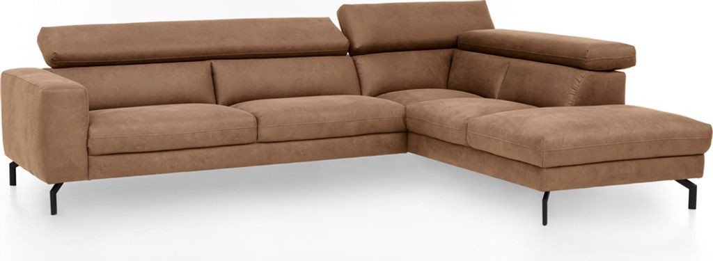 Ecksofa mit verstellbaren Kopfteilen, Vintageoptik zimt, 2,5-Sitzer mit Récamiere rechts, CASSINO-155