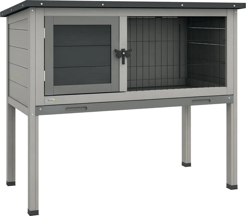 Abri pour lapin extérieur gris en bois avec tiroir de nettoyage amovible