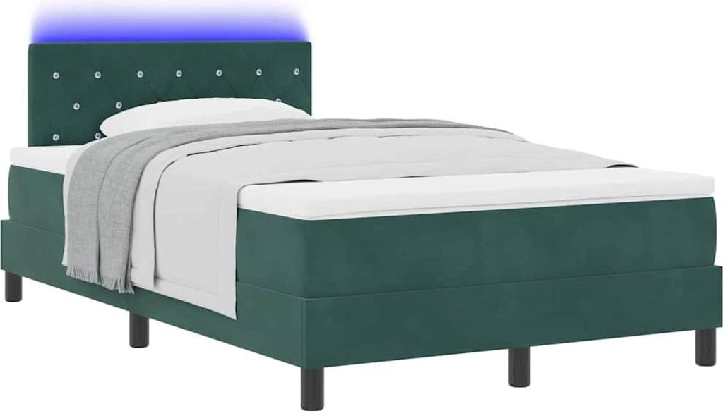 LED Boxspringbett mit Matratze Dunkelgrün 120 x 200 cm Samt