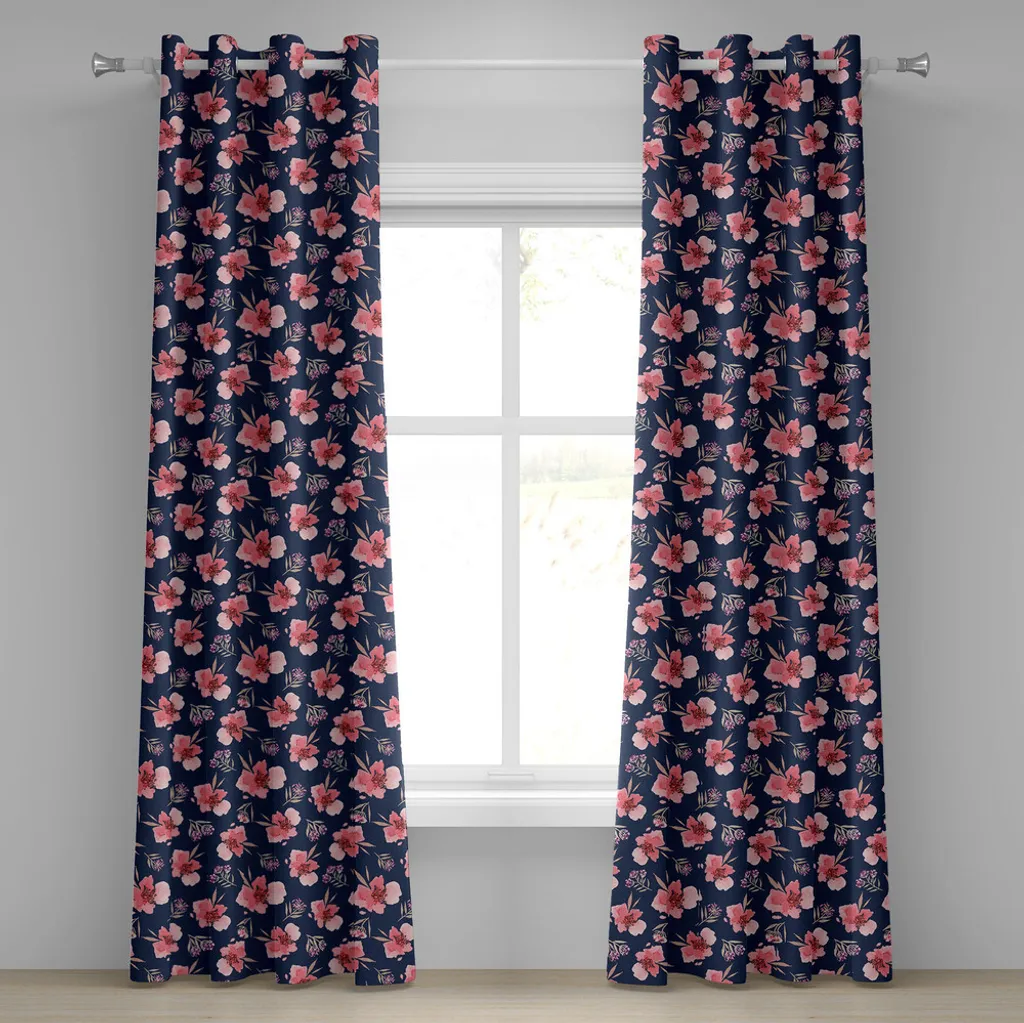 ABAKUHAUS Rideau à œillets aquarelle pétales roses 280 x 225 cm Navy