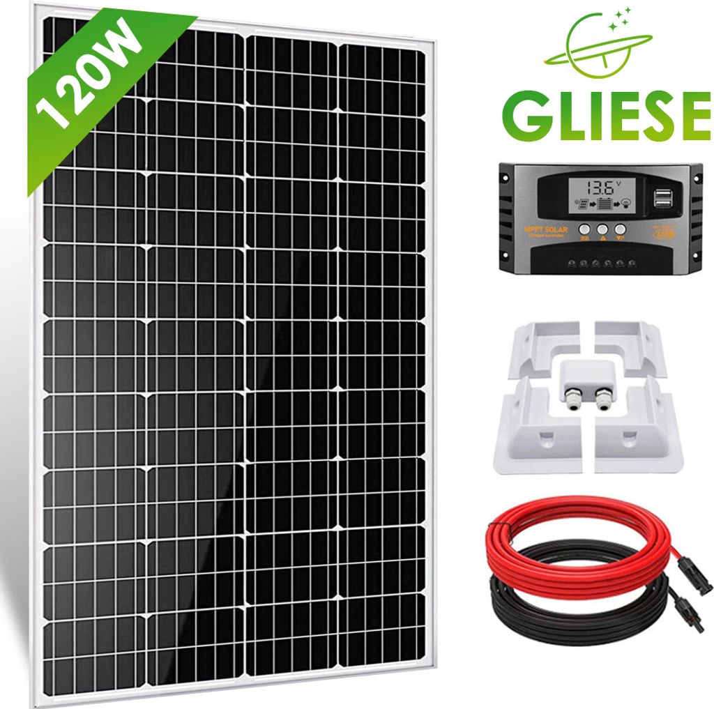 120W Wohnmobil Set 12V Monokristallin Solarpanel Solarmodul Solaranlage Komplettset Mit Montage PV Halterung + 40A Solar Laderegler
