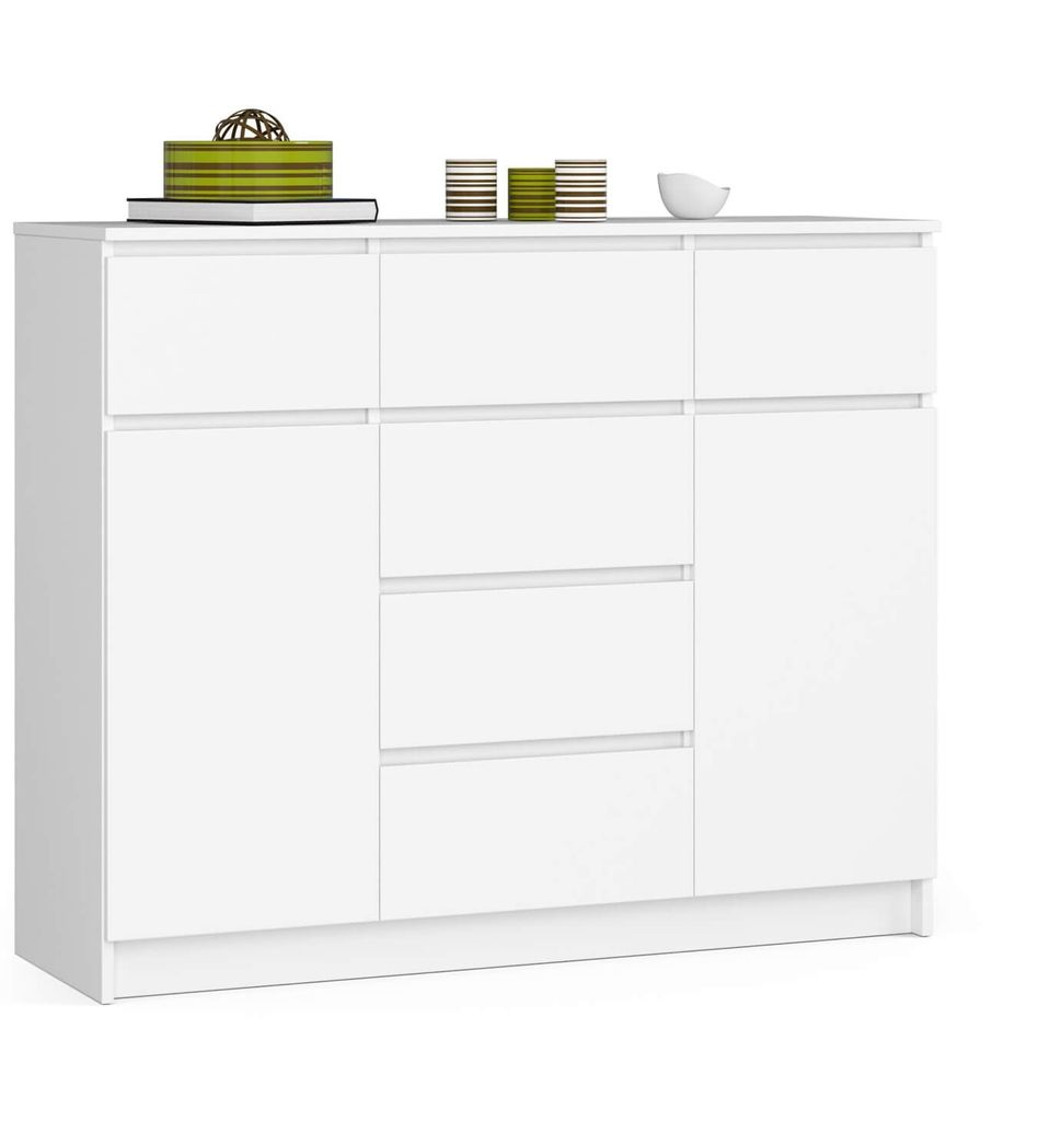Kommode AKORD K017 Weiß 120 cm 2 Türen 6 Schubladen 4 Produktbild 