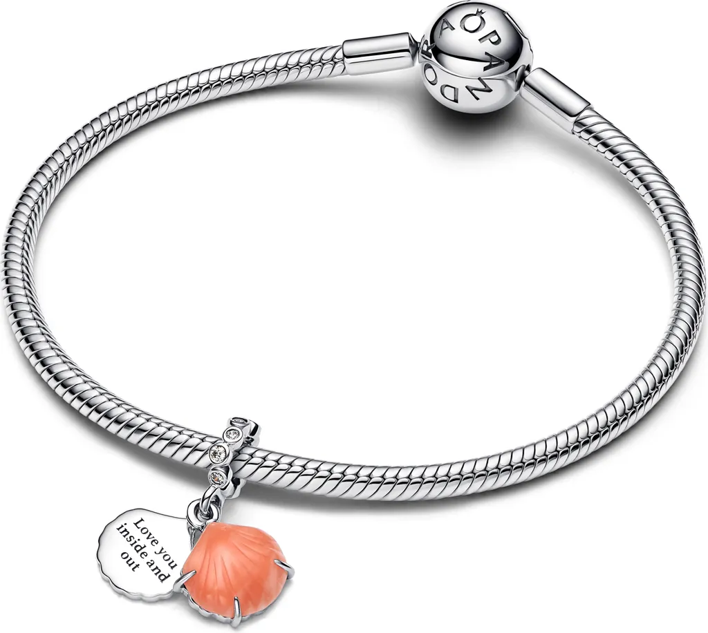 Double Pendentif Coquille Rouge Corail en Argent avec Breloque Ciselée - 2