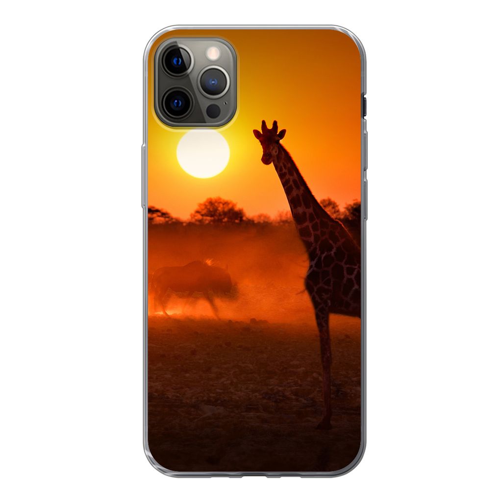 MuchoWow Handyhülle Schutzhülle Hülle für iPhone 13 Pro Max Giraffe - Sonne - Savanne Silikon Softcase Handy Hülle - Mobiltelefon