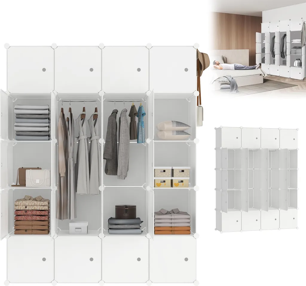 Système de rangement flexible 20 cubes, étagère blanche avec portes DIY