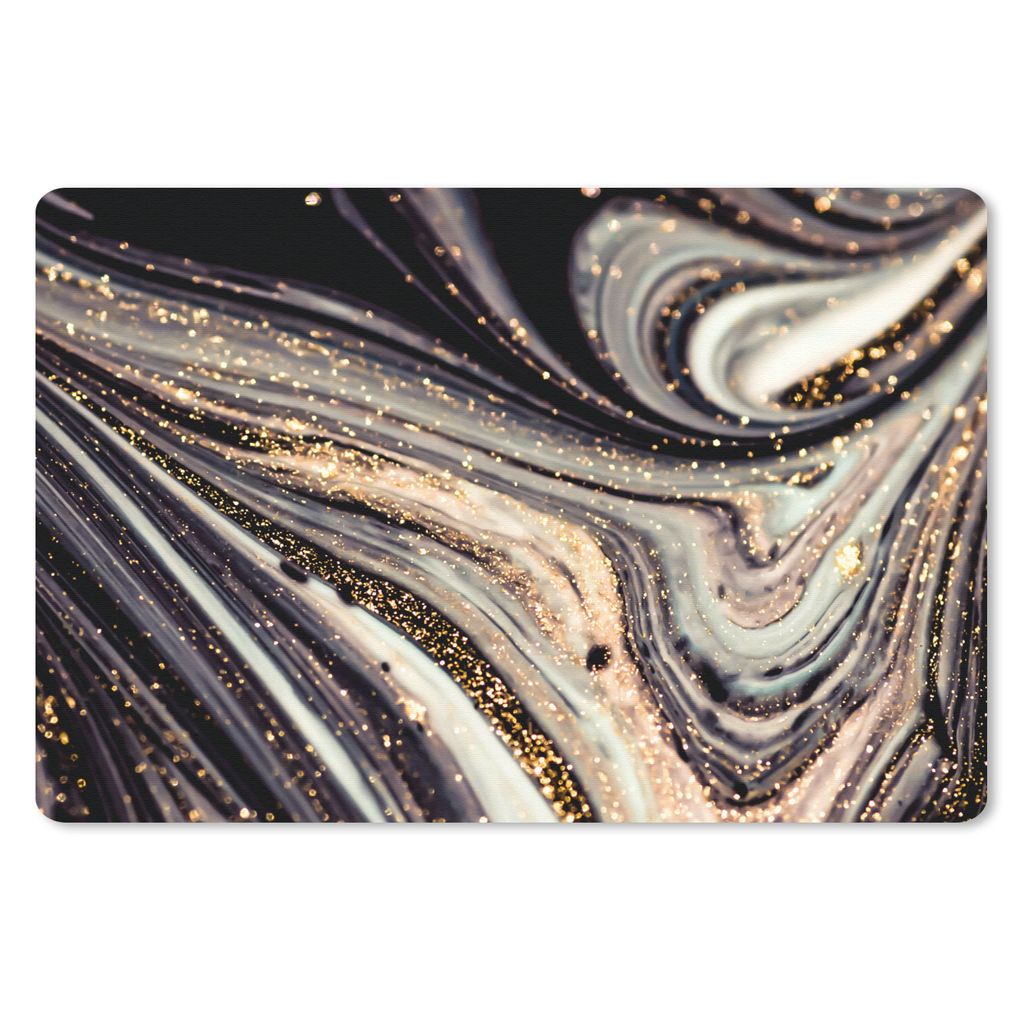 MuchoWow Schreibtischunterlage Marmoroptik - Schwarz - Gold - Weiß - Glitter - Marmor 60x40 cm - XXL Mauspad - Großes Mauspad