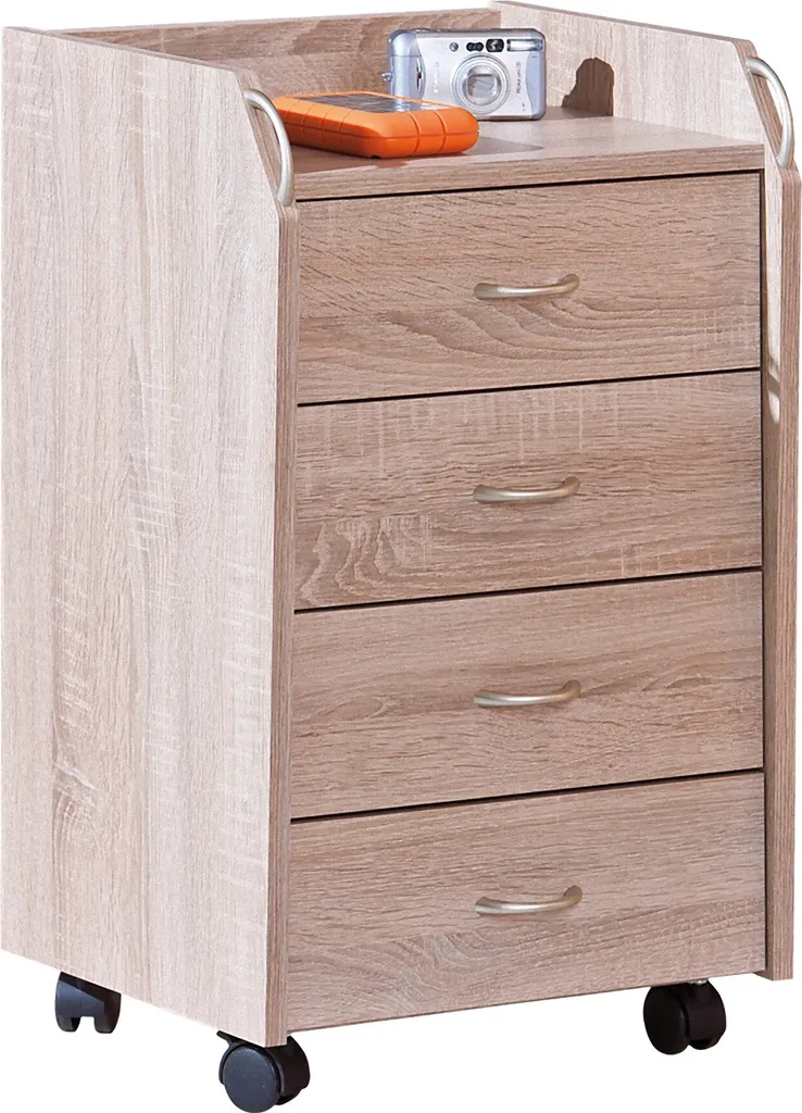 Caisson de bureau mobile Noha 4 tiroirs décor chêne Sonoma élégant