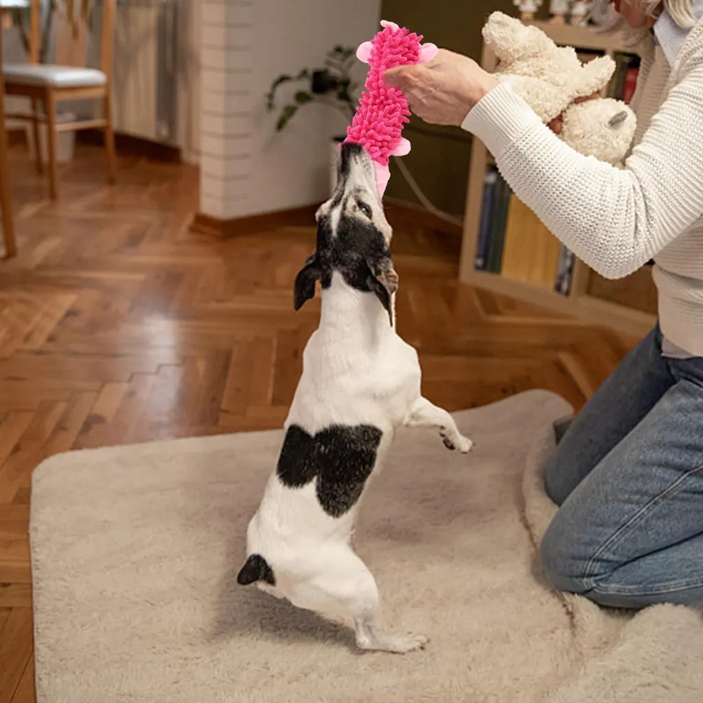 Peluche pour chien sonore et interactive rose - Doudou résistant 25cm - 2