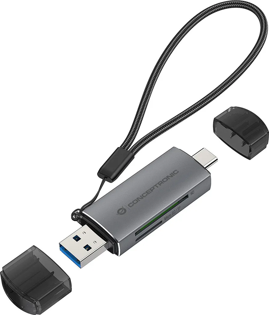 Conceptronic BIAN05G: Lettore Schede Minimalista Dual Plug USB 3.0 Grigio