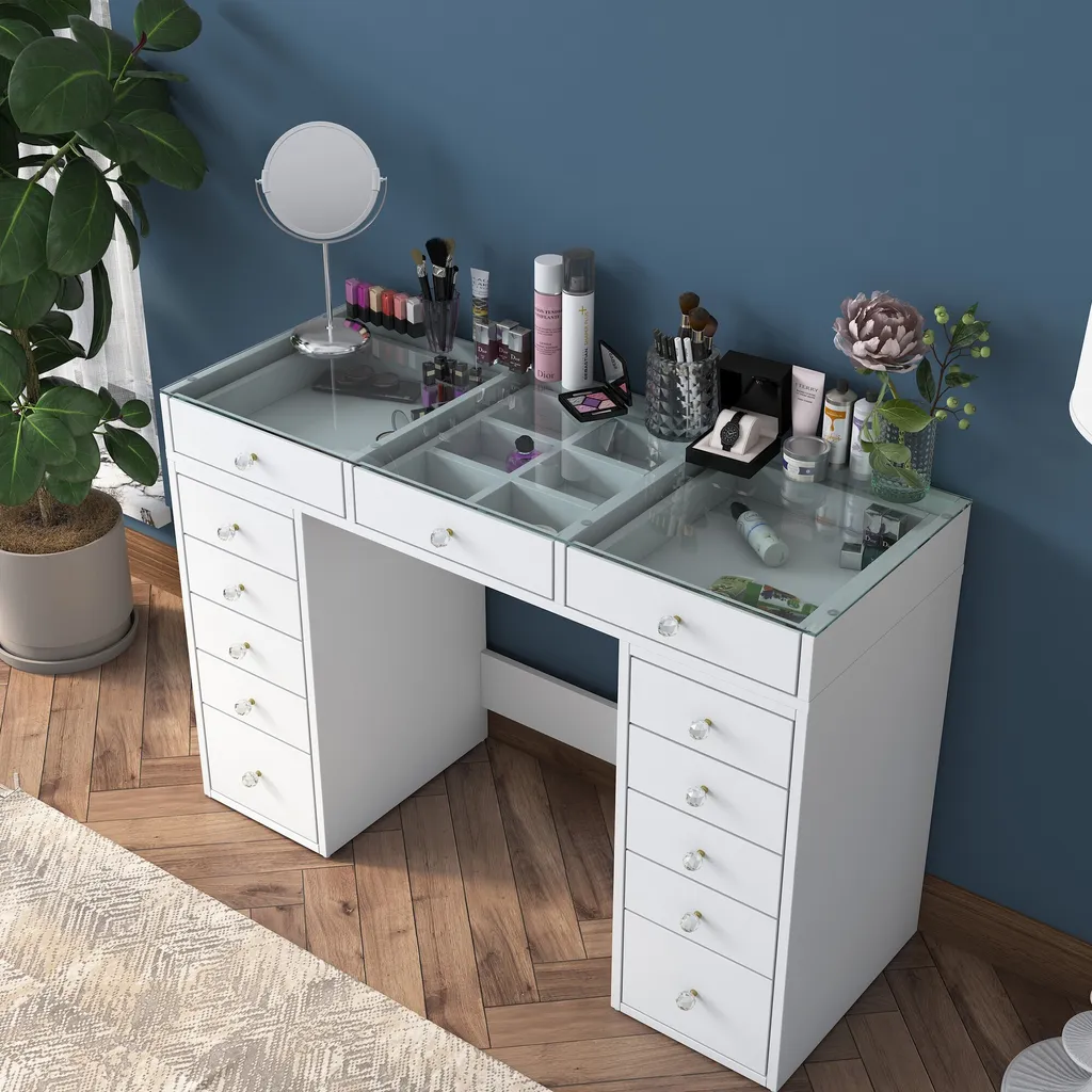 Coiffeuse Moderne Blanche 120 cm Skye Decor, Large Plateau et Design Épuré