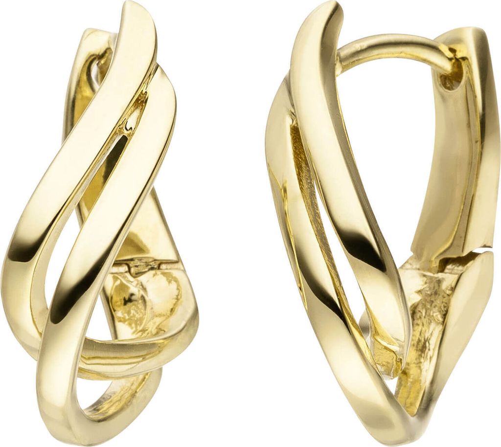 Creolen Klappcreolen Ohrringe, 2-reihig elegant geschwungen, 375 Gold Gelbgold