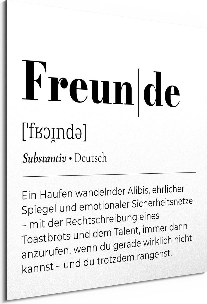 DEQORI Alu-Dibond Bild Weiß 50x50 cm 'Freunde - Definition' Wandbild Metall dünn Design