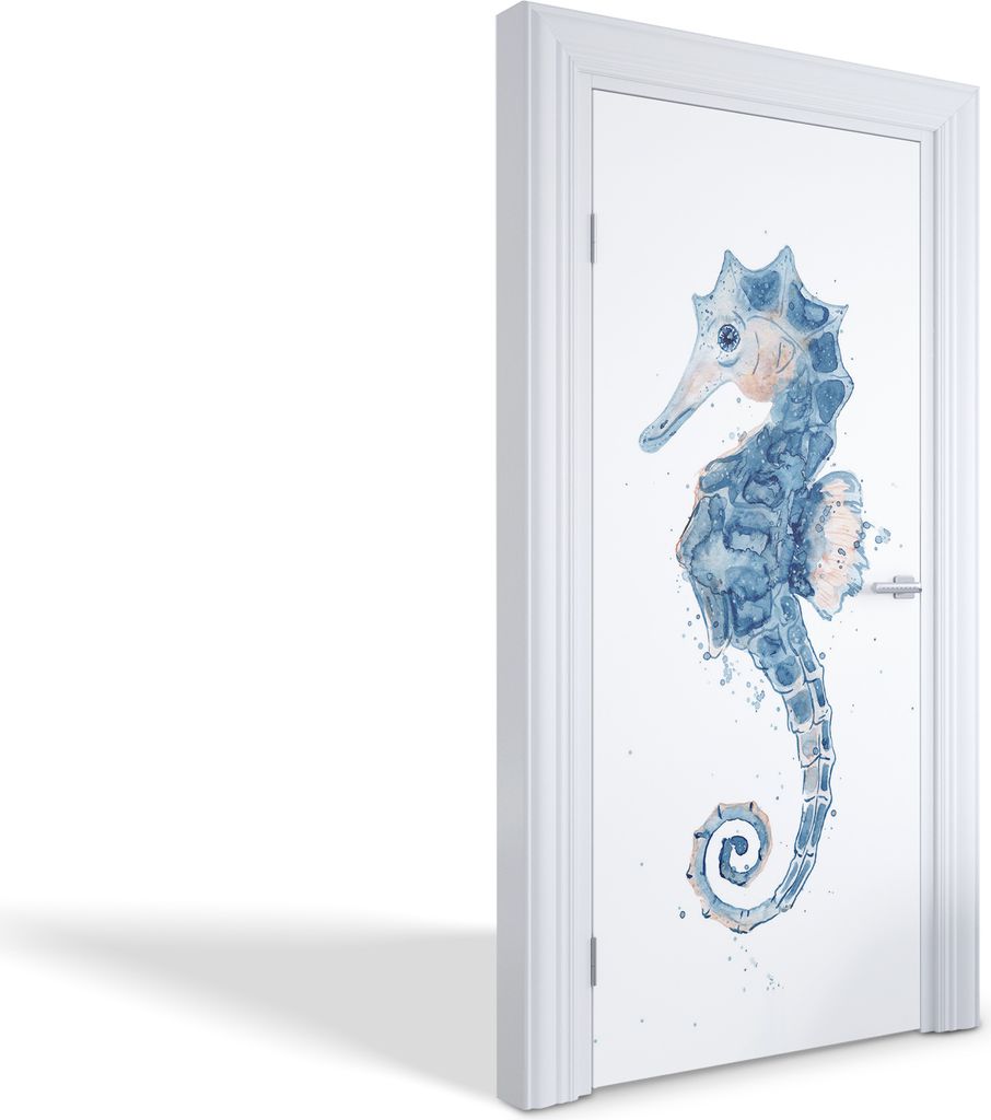 Türdeko Aufkleber Selbstklebende Wandsticker Personalisiert - Aquarell Seepferdchen - 95 x 205 cm