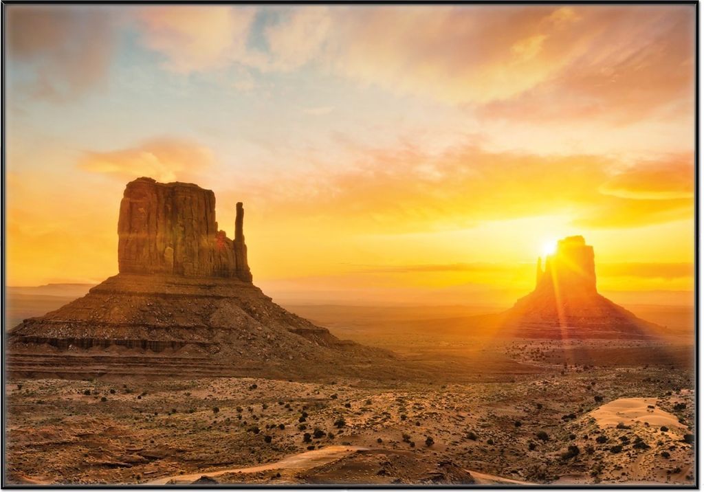 Wallario Wandbild Monument bei Sonnenuntergang, Größe: 70,30 x 100,30 cm, Poster mit schwarzem Aluminiumrahmen
