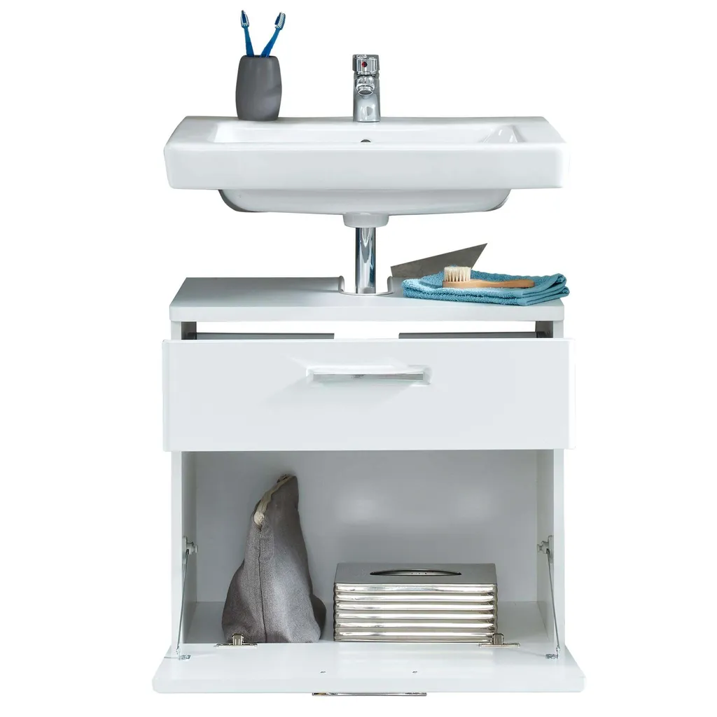 Support de Lavabo Blanc Mat 60cm - Structure Renforcée et Gain de Place - 8