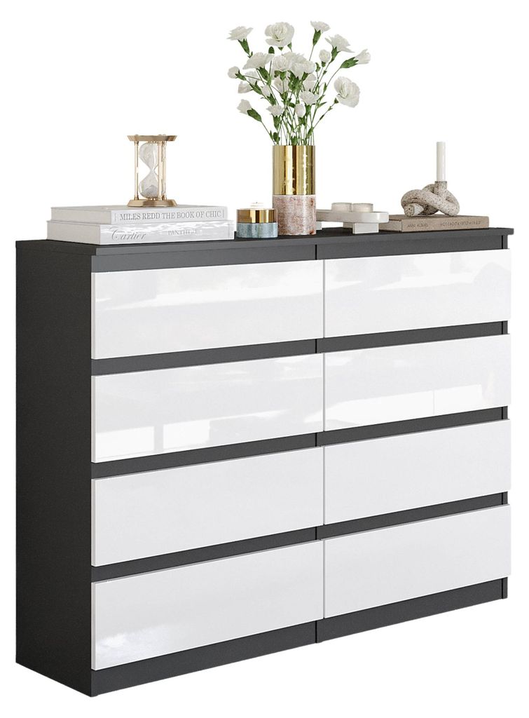 Commode anthracite gris/blanc brillant avec 8 tiroirs – Image du produit 