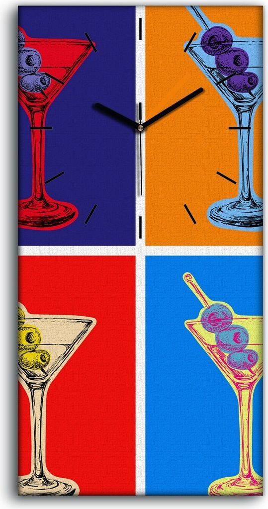 Dekor Leinwand Uhr Wandbilder 30x60 farbige Martini Cocktails Pop Kunst - schwarze Hände