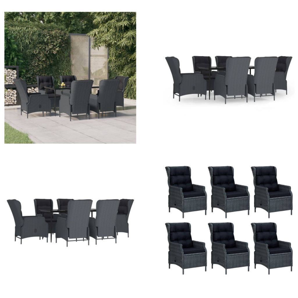 vidaXL 7 tlg. Garten Essgruppe Dunkelgrau Poly Rattan - Garten Essgruppe - Garten Essgruppen - Outdoor Essgruppe - Garten Essgarnitur