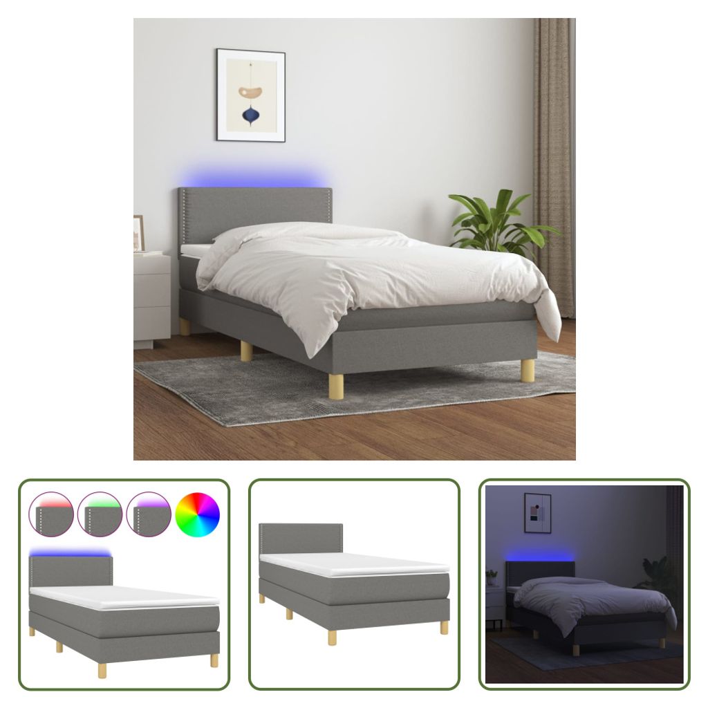 The Living Store Boxspringbett mit Matratze & LED Dunkelgrau 90x190 cm Stoff