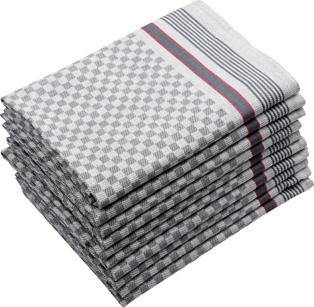 10er Set Geschirrtücher, 50x100 cm, 100% Baumwolle, grau kariert, Gastronomiequalität