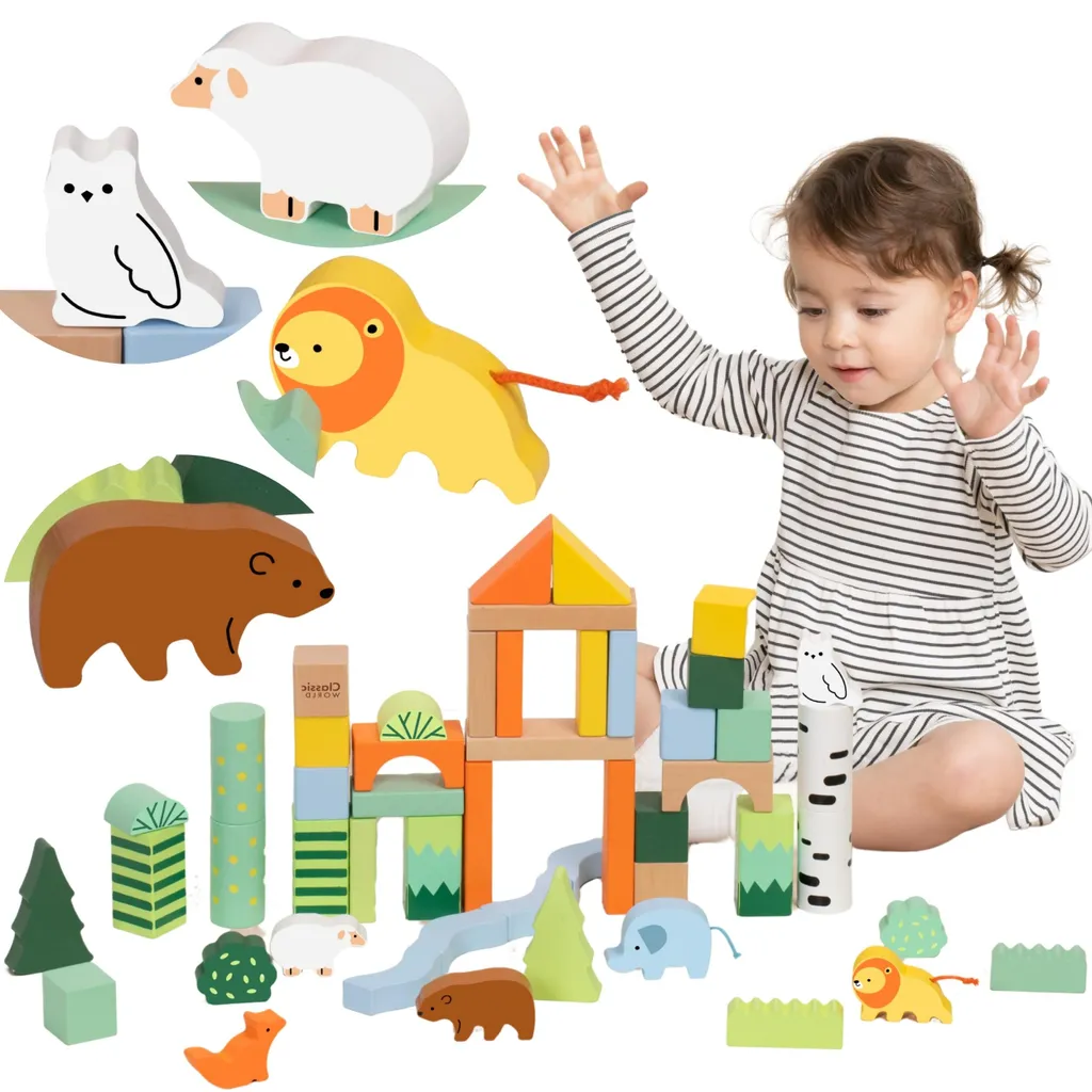 Blocs en bois Forest World : 50 pièces sans plastique pour jouer sainement