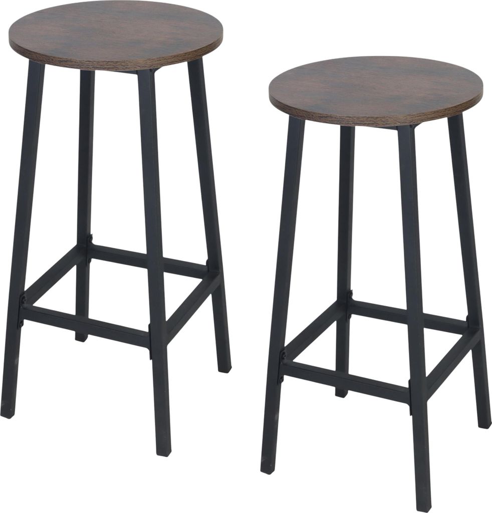 Relaxdays Barhocker, 2er Set, HxD: 65 x 32 cm, Fußstütze, Holzoptik & Metall, Industrial, Barstuhl Küche, braun/schwarz