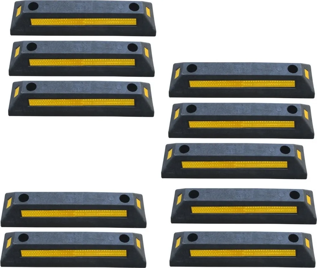 Set 10 Fermaruota in Gomma per Garage 53,5cm | Barriera Parcheggio Sicura