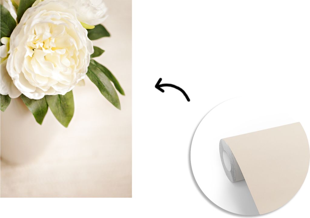 MuchoWow Fototapete für Wohnzimmer oder Schlafzimmer Wandtapete Vinyl Motivtapete Weiße Pfingstrose in einer weißen Vase - 175x260 cm - Vinylt...