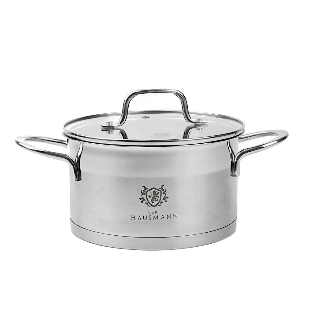 Kochtopf aus Edelstahl 18/10 mit Glasdeckel – 2,6L, Ø 18 Produktbild 