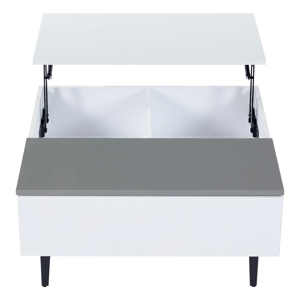 Table Basse Blanc Brillant 70cm Plateau Relevable et Eclairage App LED - 7