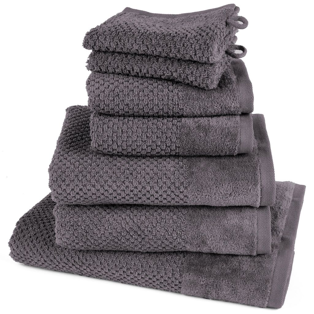 Pure Label 7-TLG Handtücher Set aus Baumwolle - 1x Badetuch 70x140 cm 2x Handtuch 50x100 cm 2x Gästetuch 30x50 cm 2x Waschlappen 16x21 cm, Grau