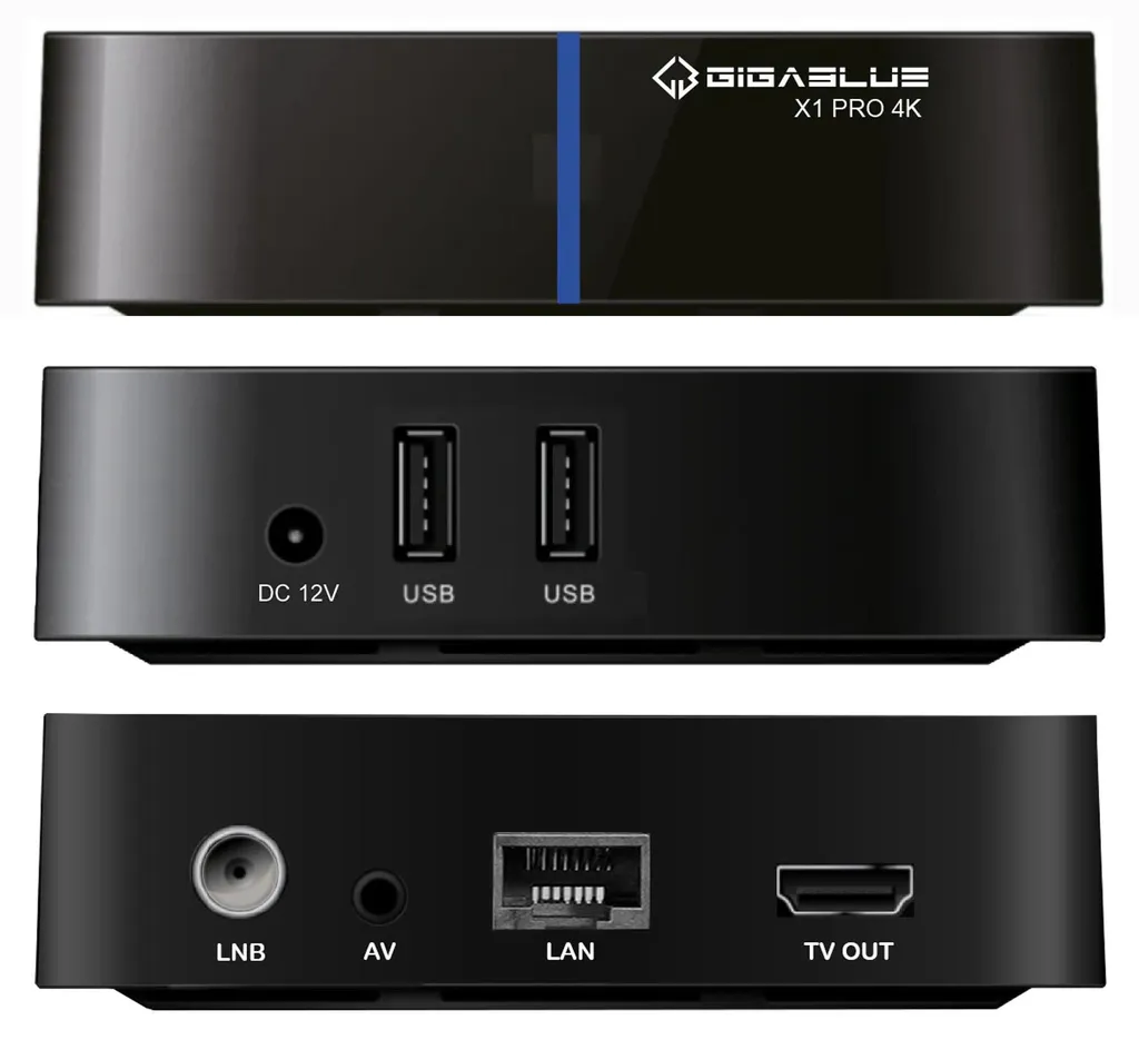 Boîtier TV 4K GigaBlue UHD X1 PRO avec Wi-Fi et tuner satellite DVB-S2X