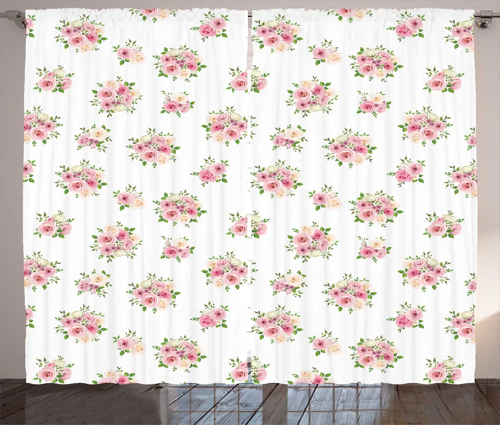 Rideaux de Salon avec Boucles et Crochets Motif Floral 280x225 cm