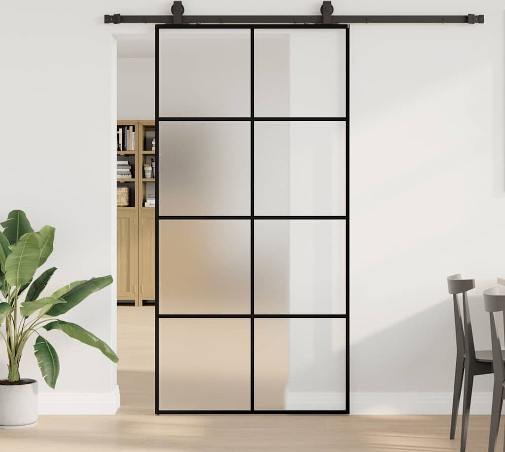 Schiebetür mit Beschlag Schwarz 102,5x205 cm ESG-Glas, Zimmertüren DesignMöbel