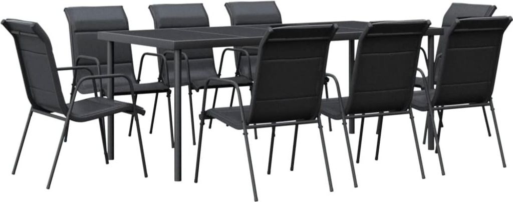 (Robust Möbel) 9-tlg. Garten-Essgruppe - elegantes Design - Sitzgruppe/Gartenmöbel-Set - Schwarz Stahl und Textilene - Terassenmöbel DEMöbe...