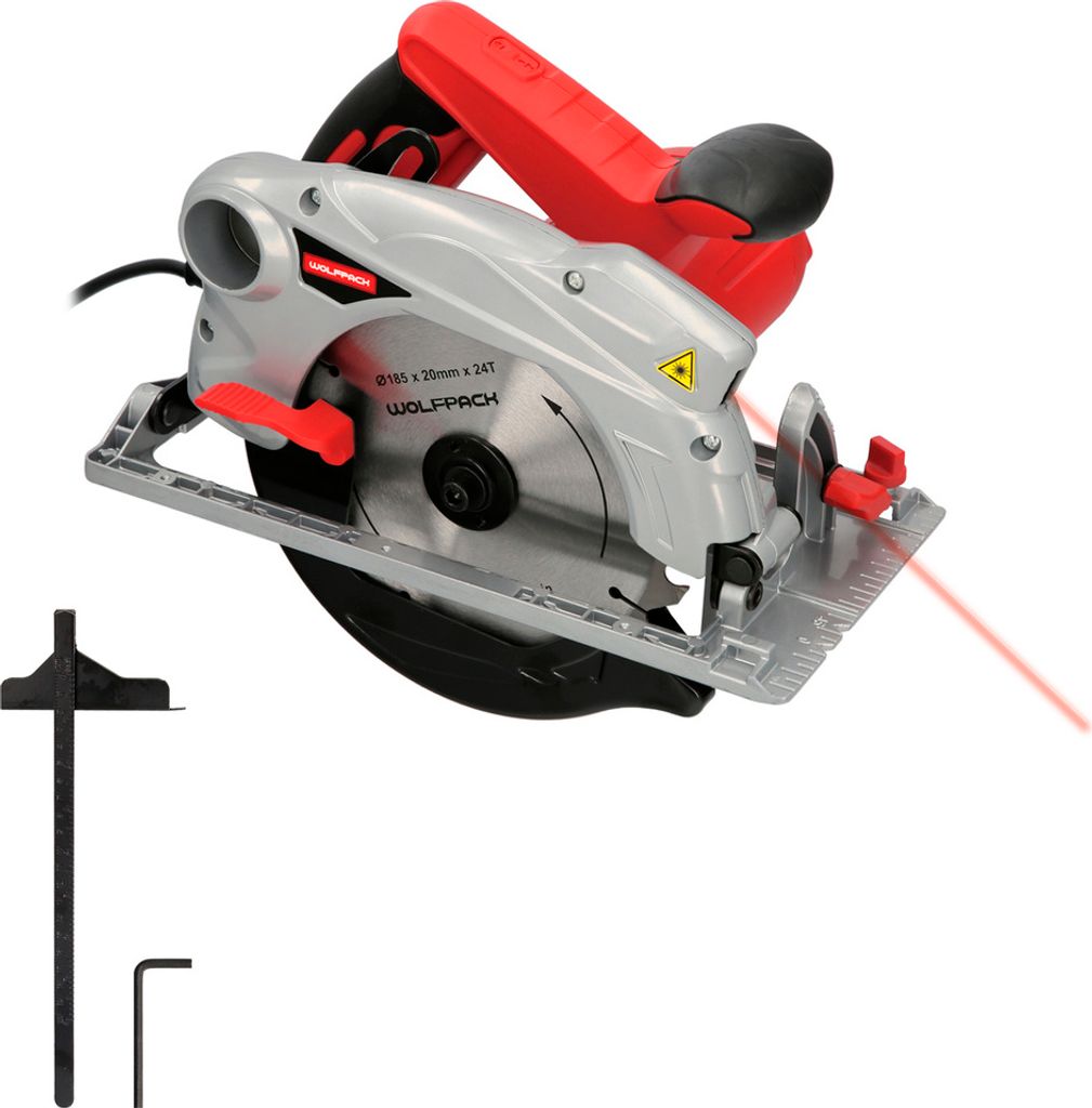 Wolfpack Sierra Circular 1500 Watt. Con Laser Disco 185 mm. Corte a Inglete Con Regulador de Profundidad.