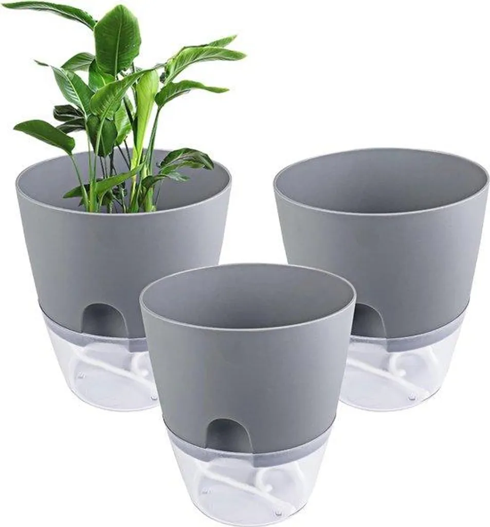Lot de 3 pots de fleurs à arrosage automatique gris de 15,3 cm