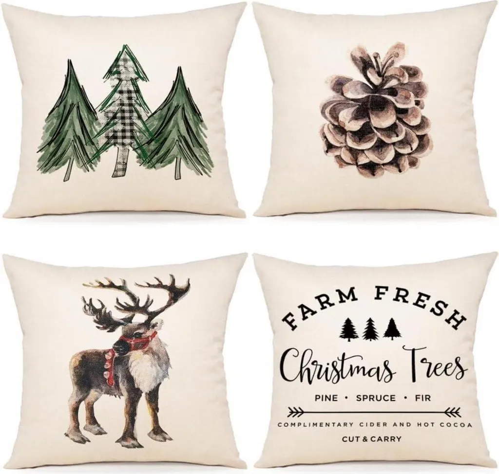 Lot décoration de Noël housses de coussin en lin carré 45x45 cm
