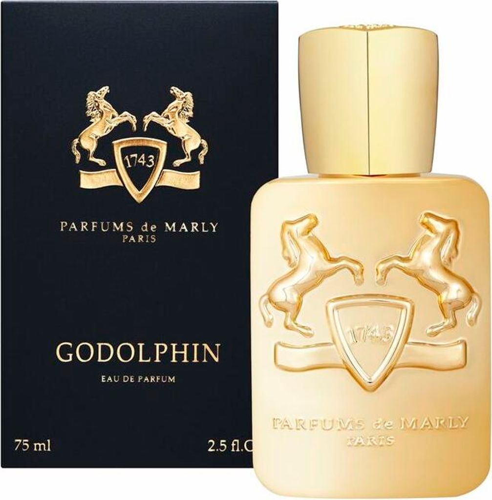 A product shot of a perfume bottle and its box, presented side-by-side against a white background.