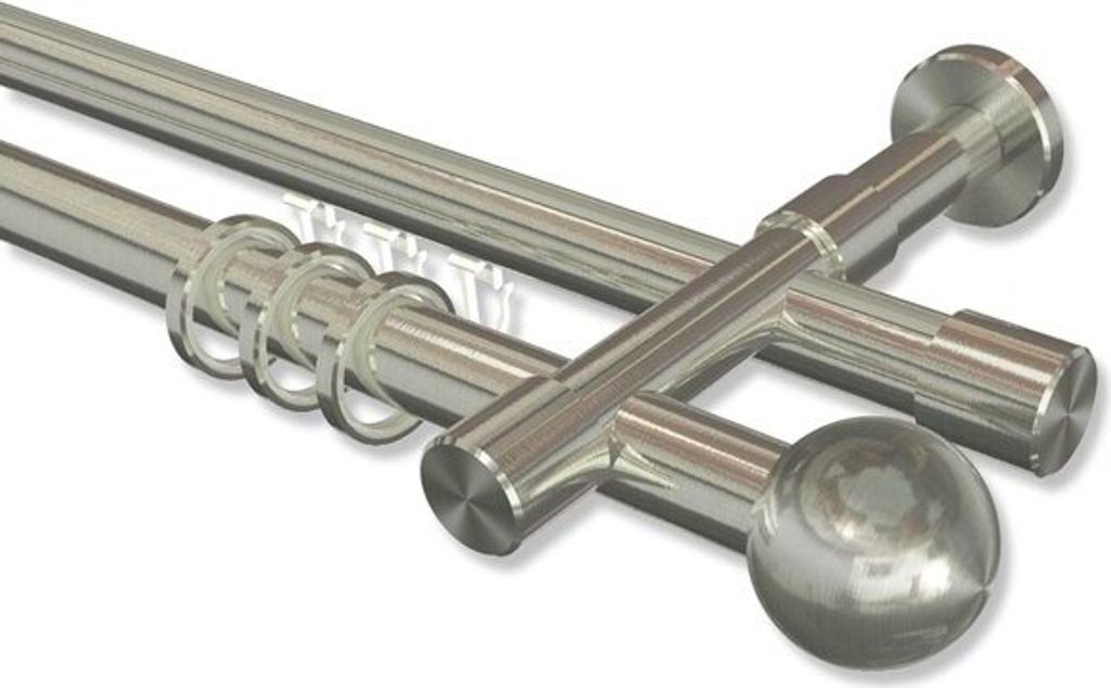 Interdeco Rundrohr-Innenlaufstange, Gardinenstange (Kombination) Edelstahl-Optik Modell Prestige Luino, 20 mm Ø 2-läufig, 120 cm