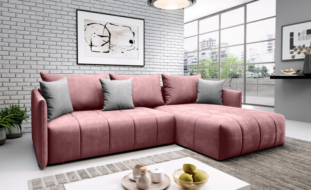 Elegantes Ecksofa ALBERTINA - rosa/grau