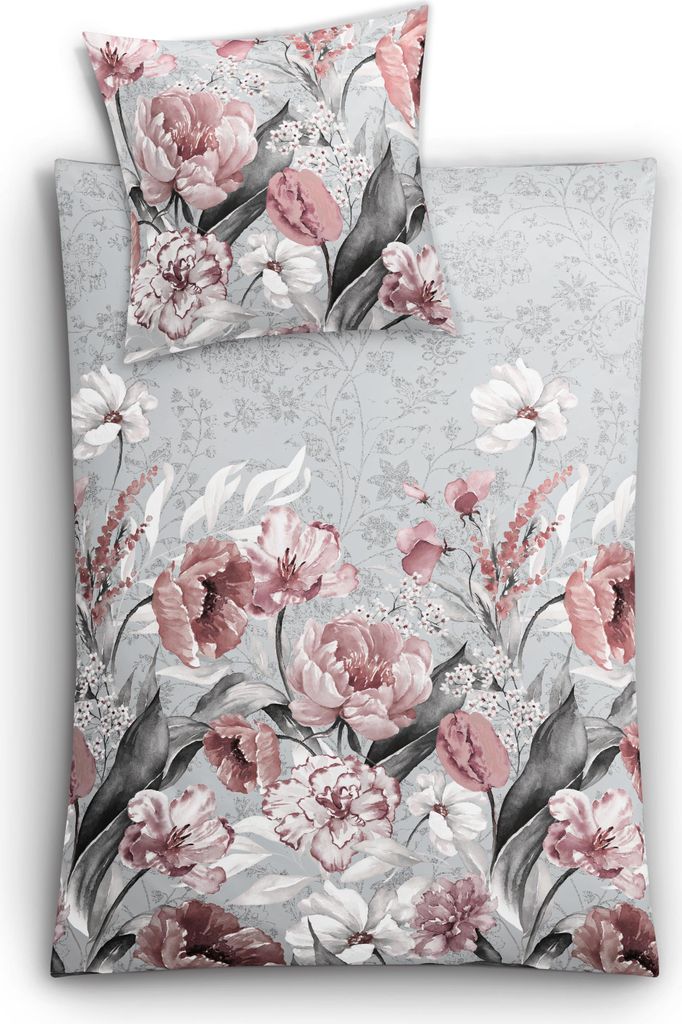 Kleine Wolke Bettwäsche Satin HANAKO Silbergrau 155 x 220 cm und 80 x 80 cm