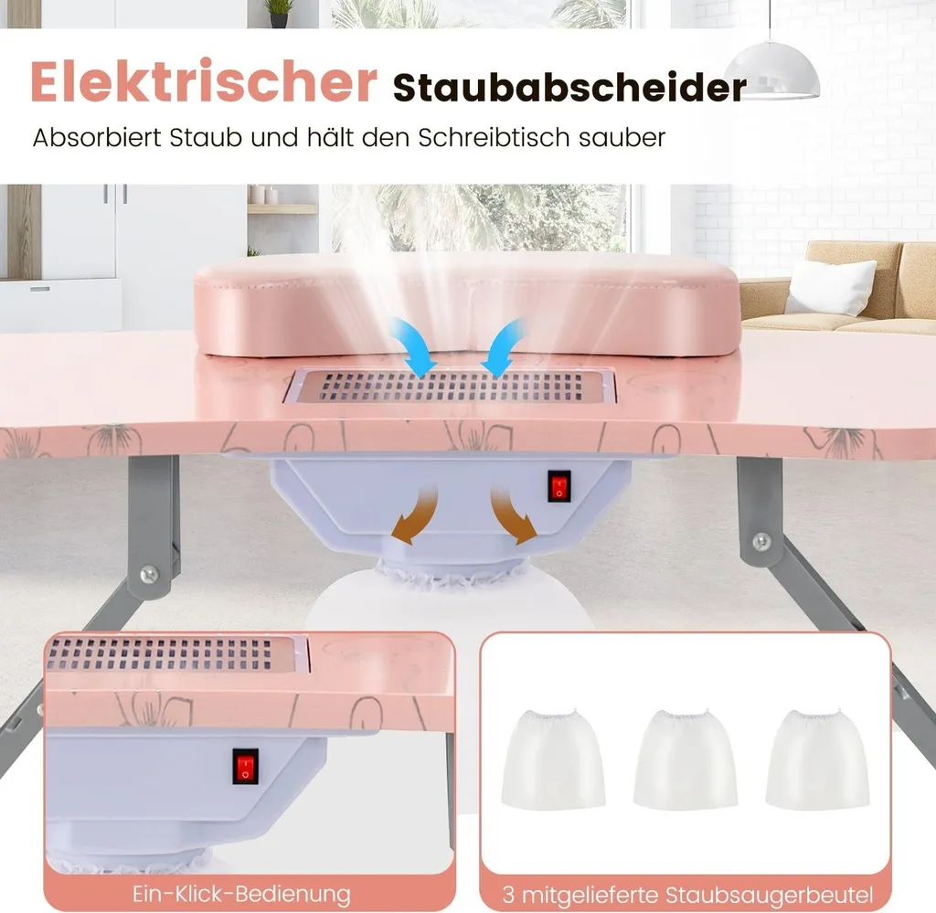 Table manucure pour pose de vernis avec lampe LED et collecteur 90cm
