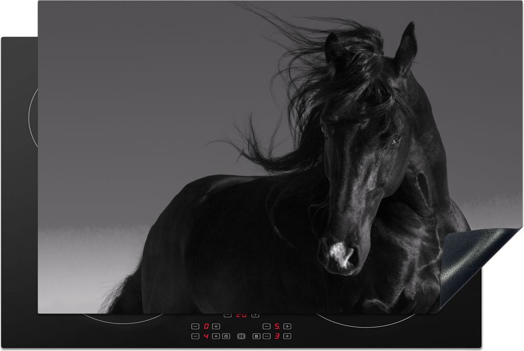 KitchenYeah Herdabdeckplatte Pferd - Tiere - Mähne - Schwarz , 81x52cm, Küche Deko, Glaskeramikfeld Herdabdeckung, Abdeckplatte fùr Kochfeld