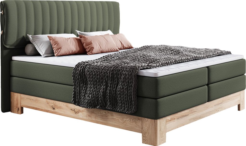 DomoHome Massives Eichenholz Boxspringbett Mit Taschenfederkern Und Kaltschaum-Topper, Bequemes Designbett Für Schlafzimmer | 140x200 cm | Dunkelg...