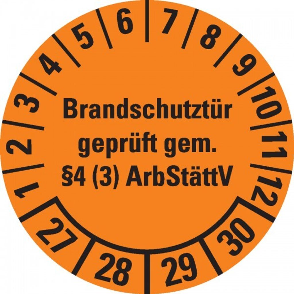 Dreifke Prüfplakette Brandschutztür 27-30, orange, Dokumentenfolie, Ø 30mm, ...