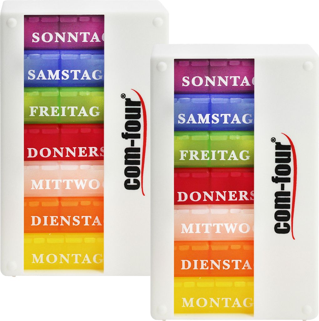 com-four 2x Medikamentendosierer 7 Tage - Medikamenten-Box (Morgens, Mittags, Abends) - Pillendose - Tablettendose - Wochendosierer