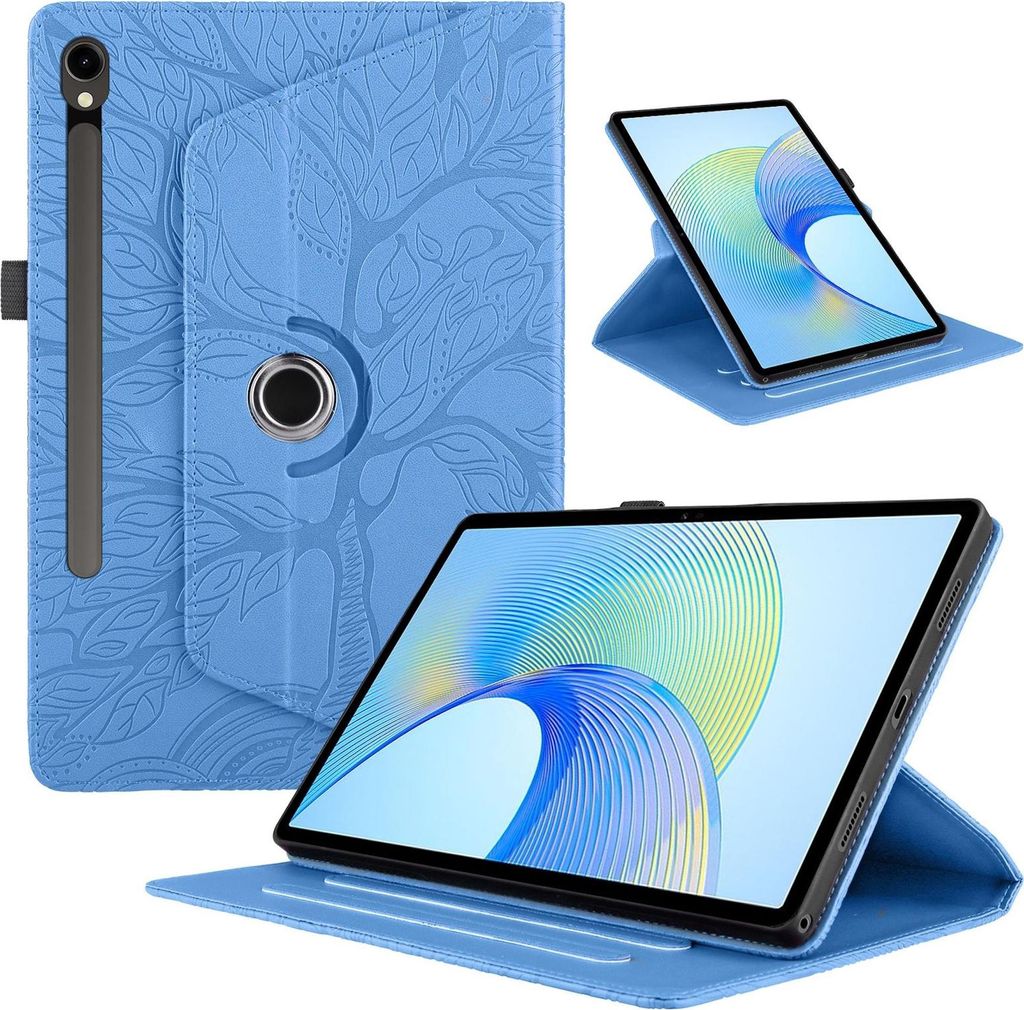 Für Samsung Galaxy Tab S10 FE Plus 360 Grad Design Kunstleder Tasche Blau
